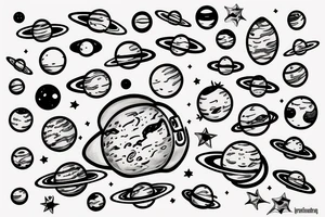 Astronaut floating in space filled with planets tattoo idea