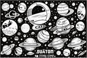Astronaut floating in space filled with planets tattoo idea