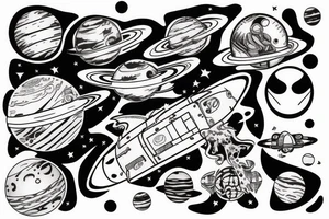 Astronaut floating in space filled with planets tattoo idea