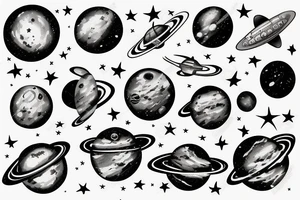 Astronaut floating in space filled with planets tattoo idea