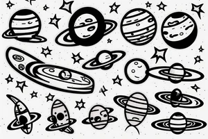 Astronaut floating in space filled with planets tattoo idea