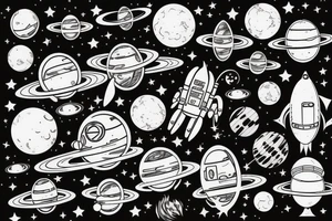 Astronaut floating in space filled with planets tattoo idea
