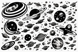 Astronaut floating in space filled with planets tattoo idea