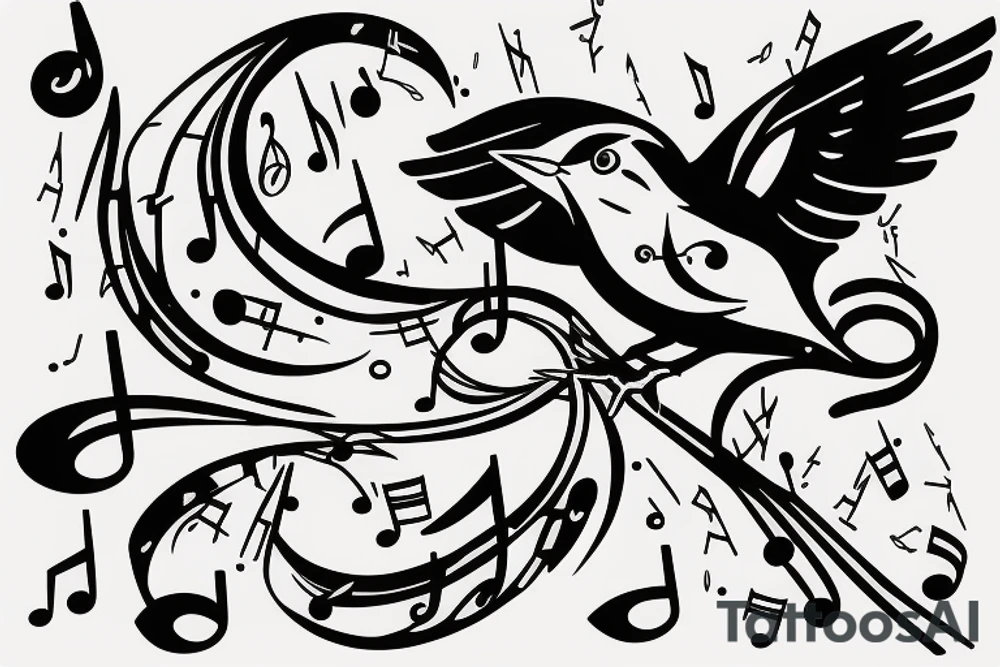 Sparrow with music notes that will be on my arm tattoo idea