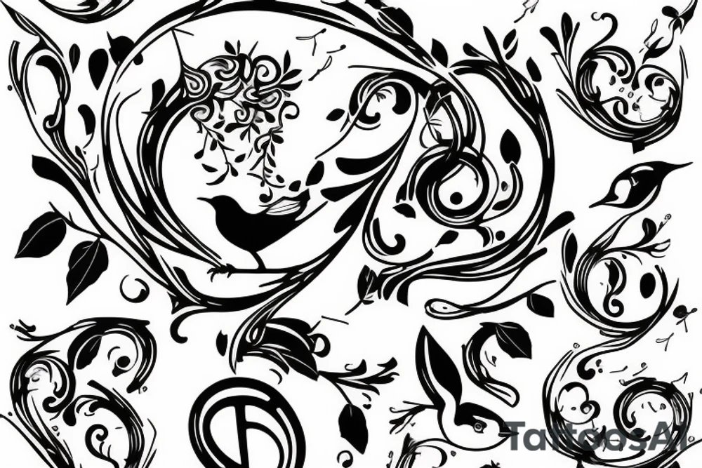 Sparrow with music notes that will be on my arm tattoo idea