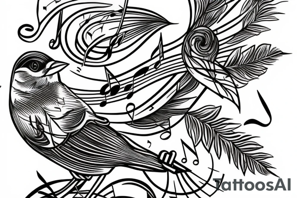 Sparrow with music notes that will be on my arm tattoo idea