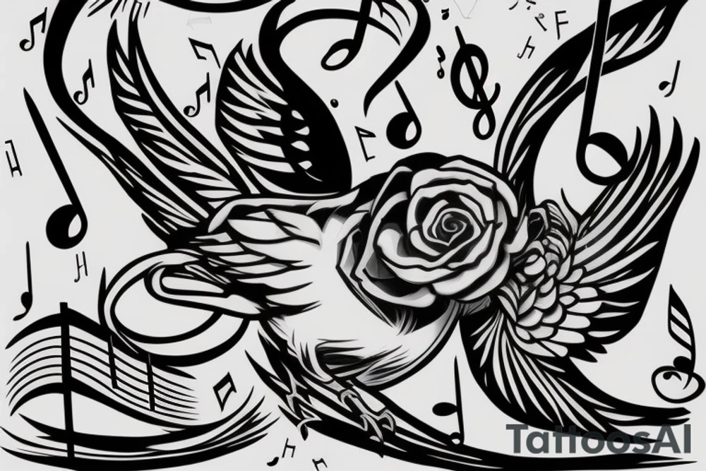 Sparrow with music notes that will be on my arm tattoo idea