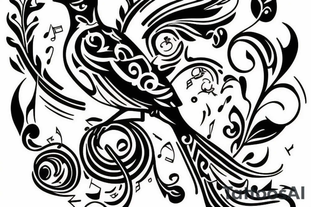 Sparrow with music notes that will be on my arm tattoo idea