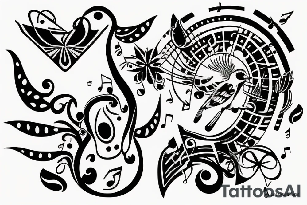 Sparrow with music notes that will be on my arm tattoo idea