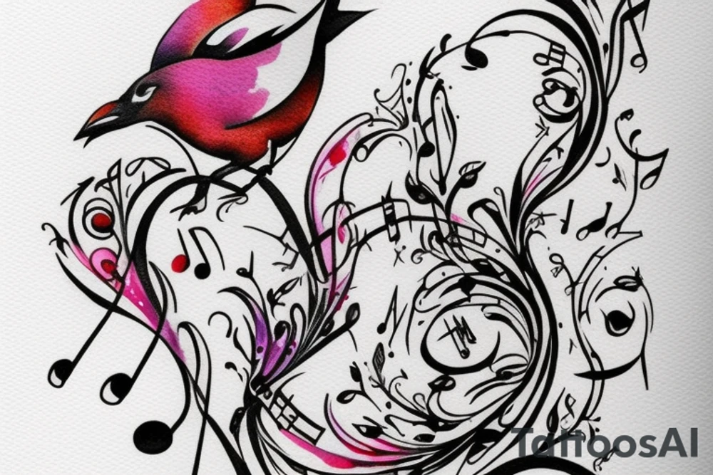 Sparrow with music notes that will be on my arm tattoo idea