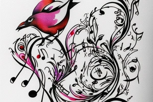 Sparrow with music notes that will be on my arm tattoo idea