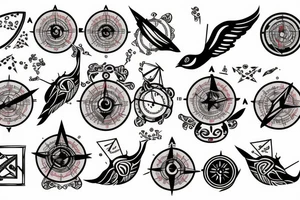Sparrow with music notes and compass tattoo idea