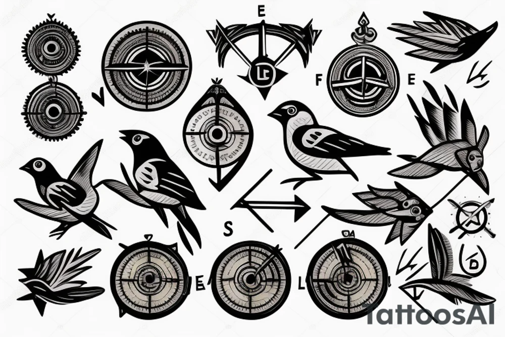 Sparrow with compass pointing east and west tattoo idea