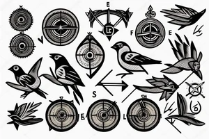 Sparrow with compass pointing east and west tattoo idea