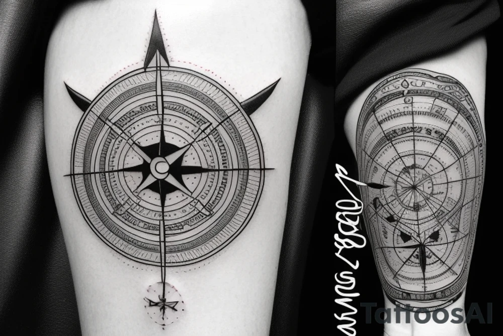 Sparrow with compass pointing east and west tattoo idea
