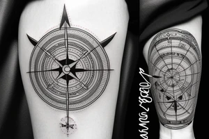 Sparrow with compass pointing east and west tattoo idea
