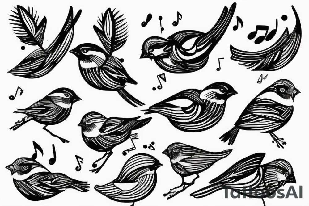 Realistic looking sparrow with a couple of music notes tattoo idea