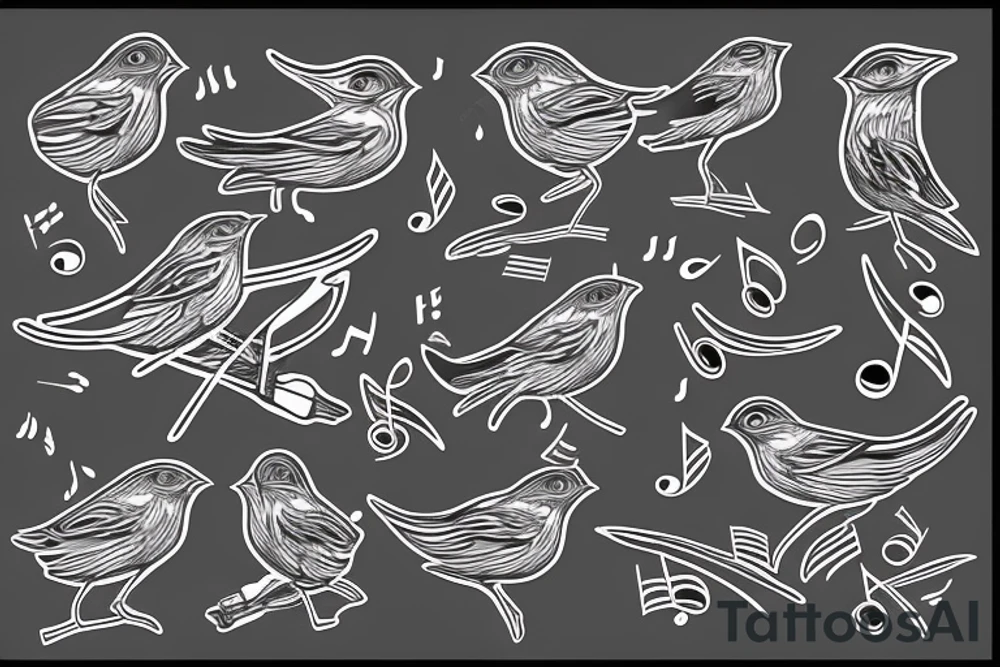 Realistic looking sparrow with a couple of music notes tattoo idea