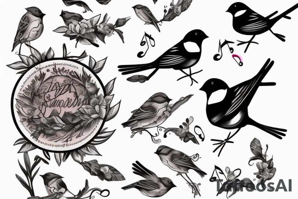 Realistic looking sparrow with a couple of music notes tattoo idea