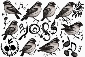 Realistic looking sparrow with a couple of music notes tattoo idea