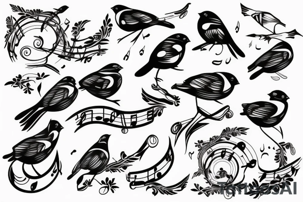 Realistic looking sparrow with a couple of music notes tattoo idea
