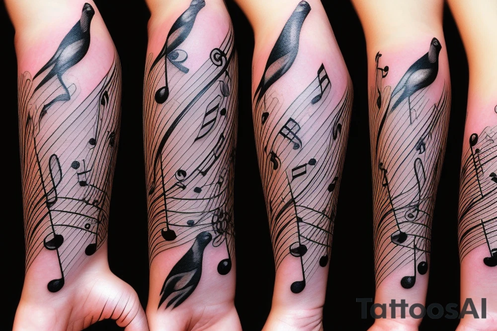 Realistic looking sparrow with a couple of music notes tattoo idea