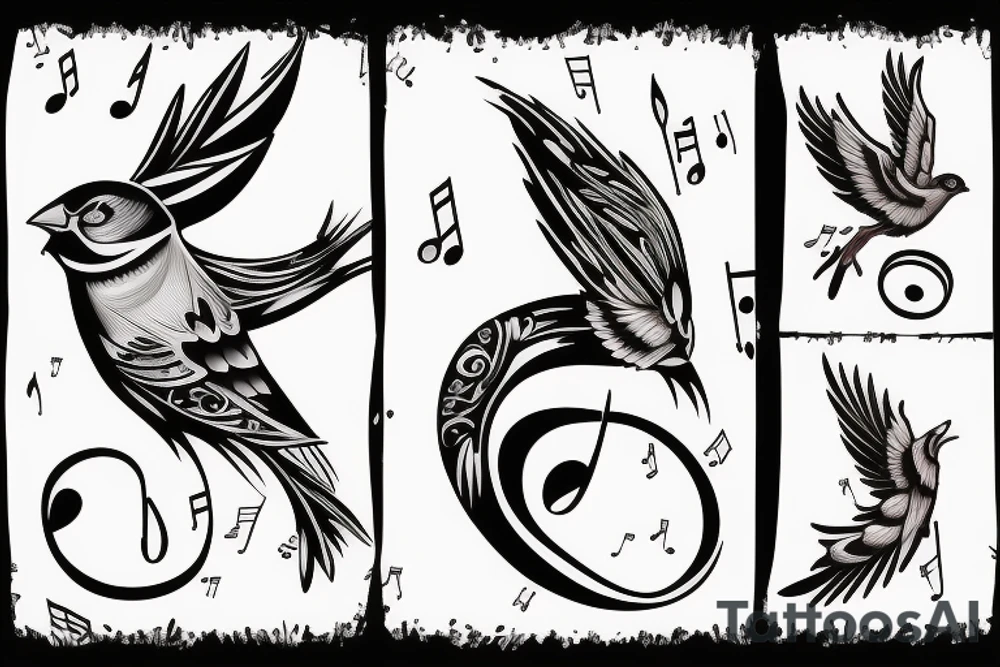 sparrow with a couple of music notes tattoo idea