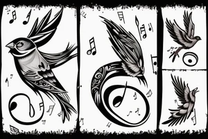 sparrow with a couple of music notes tattoo idea