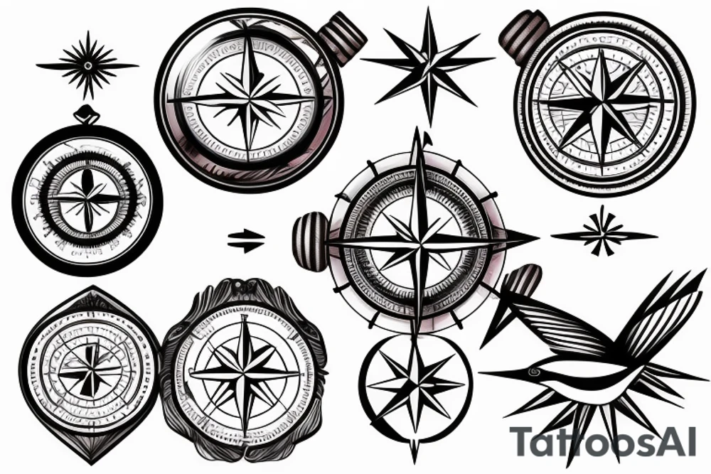 sparrow above a compass tattoo idea