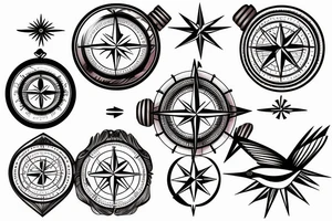 sparrow above a compass tattoo idea
