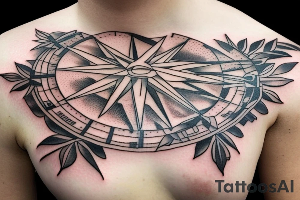 sparrow above a compass tattoo idea