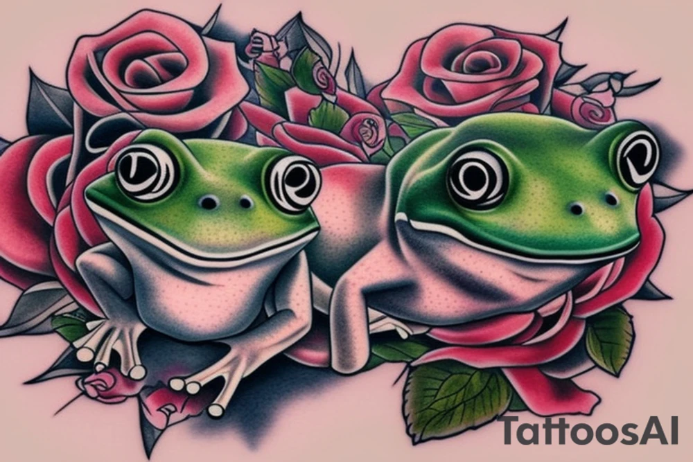 Chest tattoo frog rose and bear cub tattoo idea