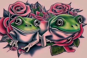 Chest tattoo frog rose and bear cub tattoo idea