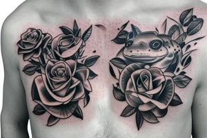 Chest tattoo frog rose and bear cub tattoo idea