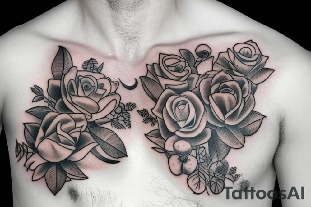 Chest tattoo bear cub rose and frog tattoo idea