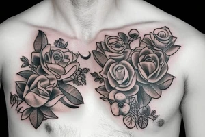Chest tattoo bear cub rose and frog tattoo idea