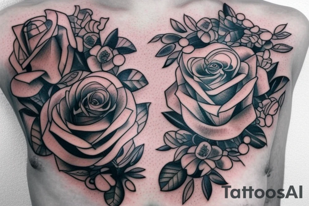Chest tattoo bear cub rose and frog tattoo idea