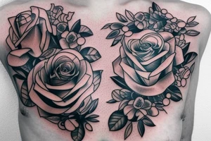 Chest tattoo bear cub rose and frog tattoo idea