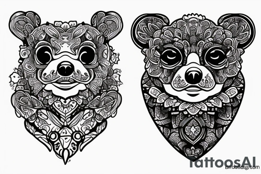 Bear cub rose frog tattoo idea