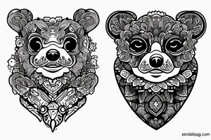 Bear cub rose frog tattoo idea