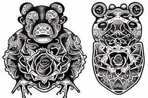 Bear cub rose frog tattoo idea