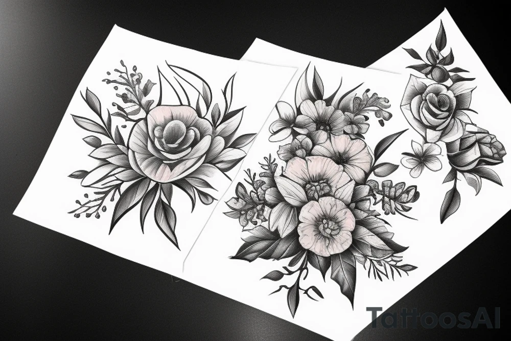 Bouquet of birth flowers tattoo idea