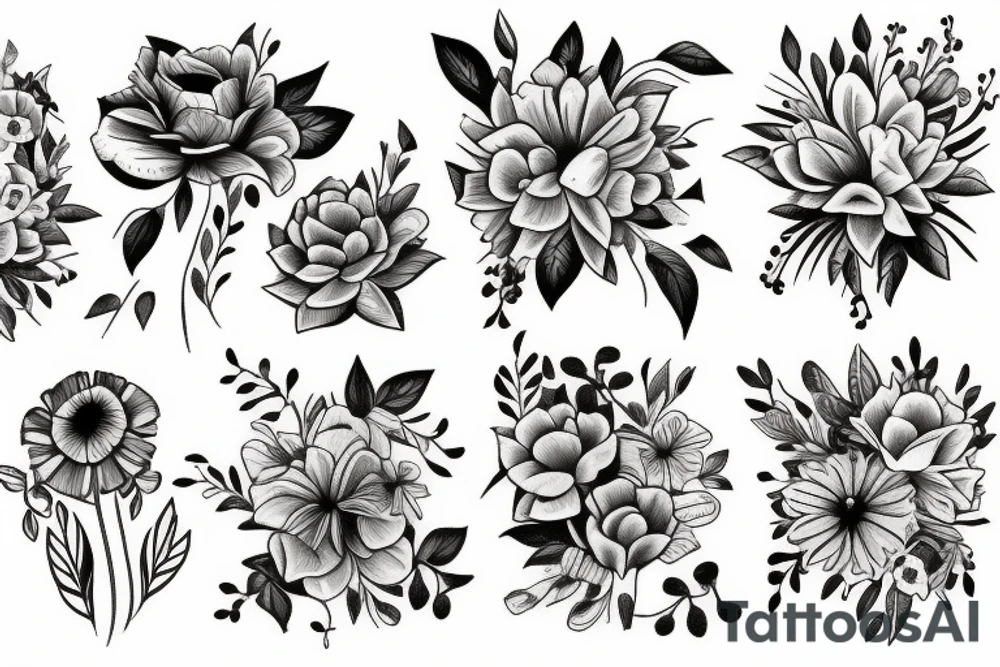 Bouquet of birth flowers tattoo idea
