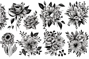 Bouquet of birth flowers tattoo idea
