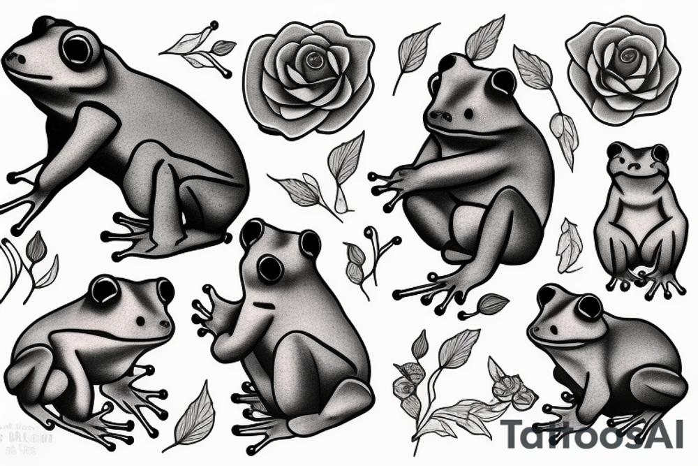 Bear cub rose frog tattoo idea
