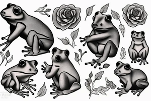 Bear cub rose frog tattoo idea