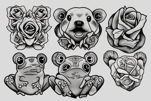 Bear cub rose frog tattoo idea