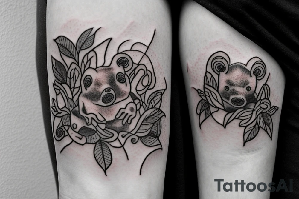 Bear cub rose frog tattoo idea
