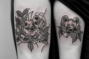 Bear cub rose frog tattoo idea
