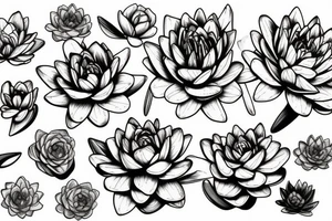 Water lily, rose, chrysanthemum, narcissus, rose, iris tattoo idea